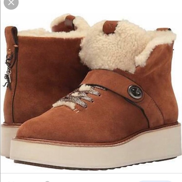 Coach Urban Hiker Shearling Suede 8.5 Saddle Tan - Picture 2 of 16
